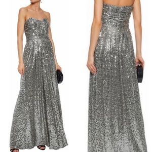 Badgley Mischka Strapless Draped Sequin Gown